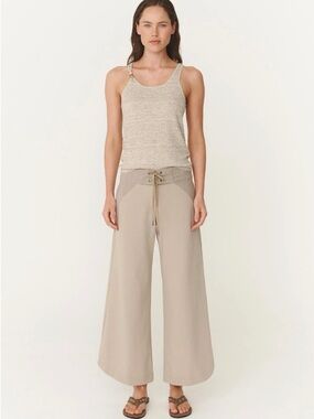 Rowie the label Wide-Leg Drawstring Waist Pants - Beige Small
